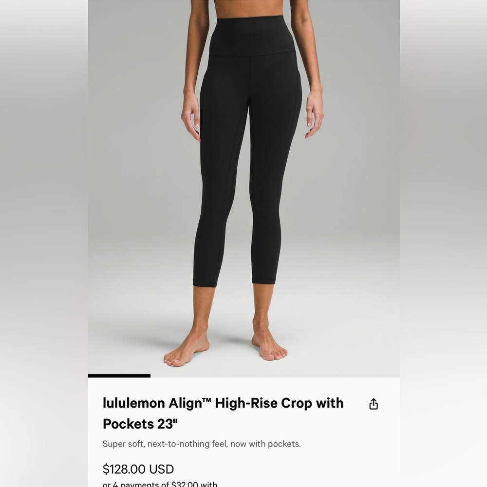 LULULEMON ALIGN BLACK  size 8 w/pockets 23inch